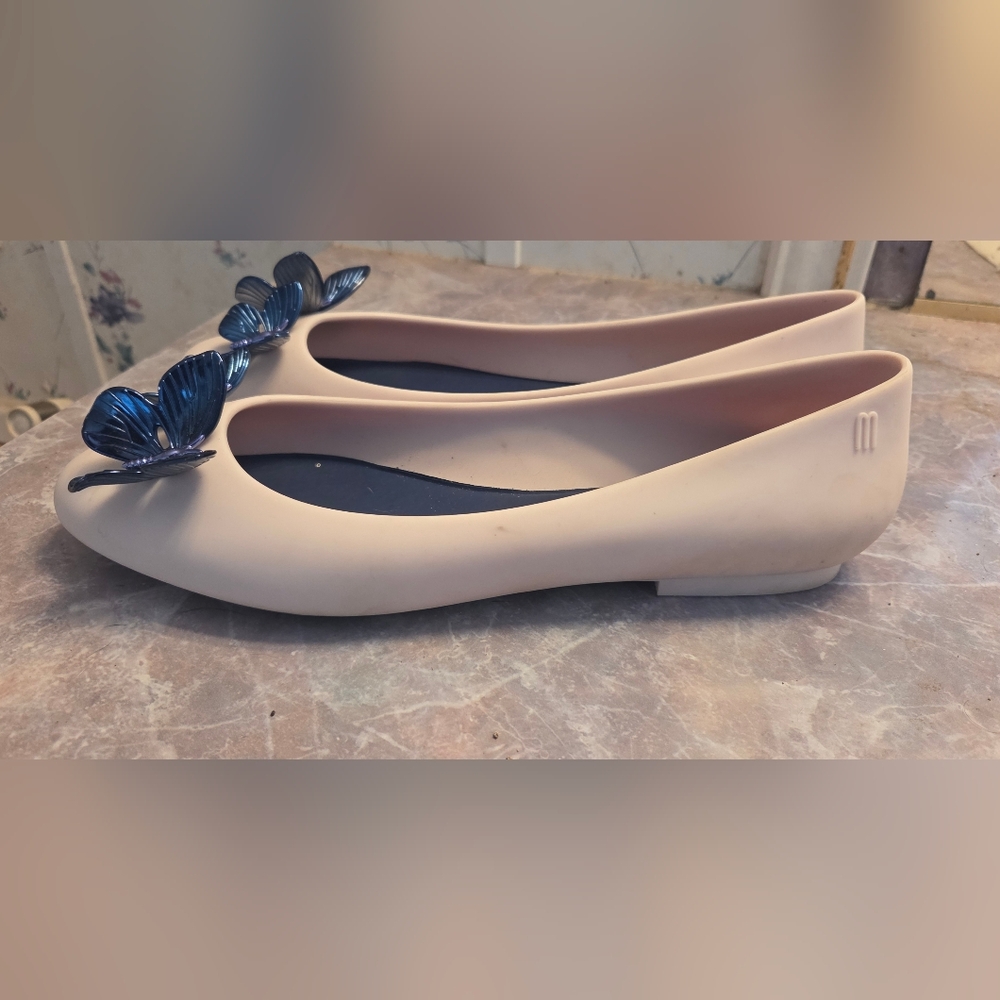 Melissa Women's Nude Ballet Flats with Navy Butterfly Accent - Picture 4 of 6